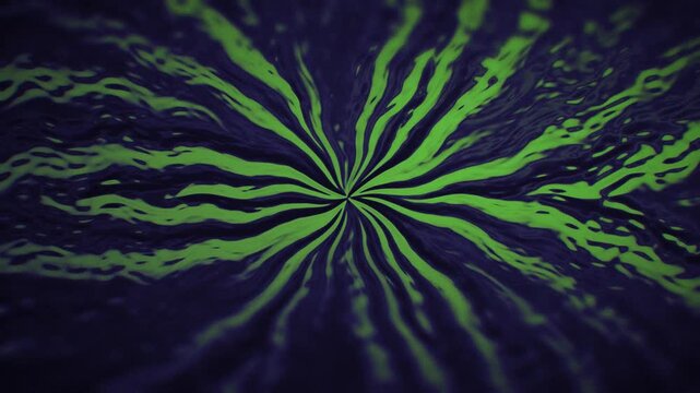 Psychedelic neon fluid swirl forming a radial vortex, with glossy organic marbling and soft glow. Seamless 3d loop animation ideal for music visuals, intros, and motion backdrops.