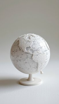 Globe white sphere model with detailed grid patterns is highlighted against a clean soft blurred background