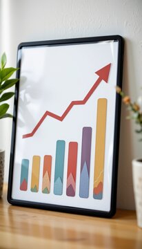 Strategic planning charts with an optimistic growth arrow are illustrated in a clean minimalist soft focus shot