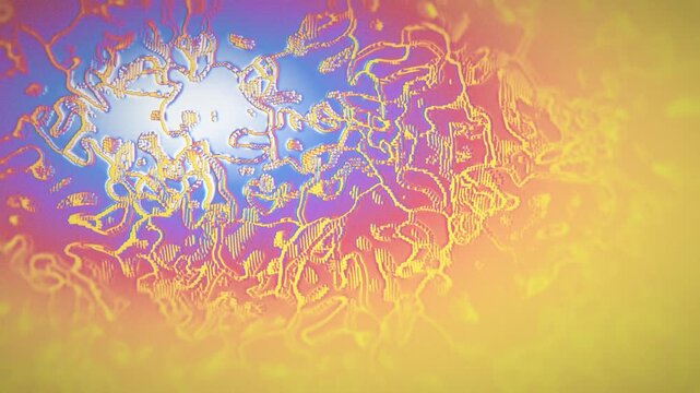 Seamless 3d loop animation in a glitchy neon gradient style with embossed topographic contour lines and soft grain. Abstract flowing maplike texture for modern motion graphics.