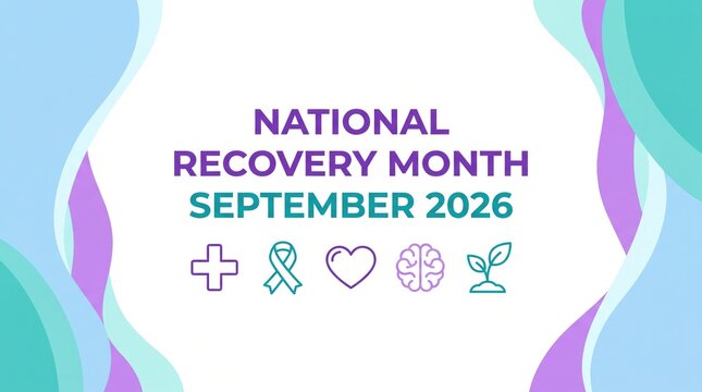 National Recovery Month September 2026 light pastel banner with line icons