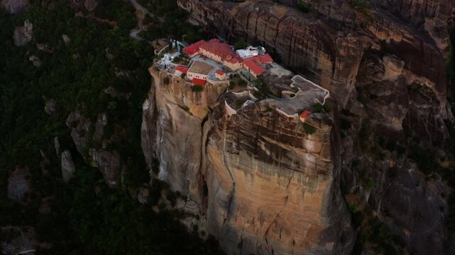 Aerial View Of Monastery of the Holy Trinity In Meteora, Greece.