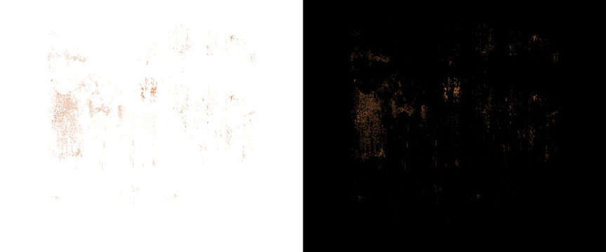 Grunge rust texture overlay on white and black backgrounds, vintage distressed metal dust effect, abstract weathered copper speckles