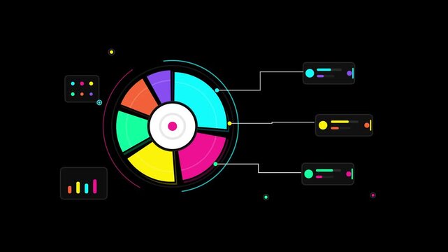 Futuristic digital business data infographic interface on black