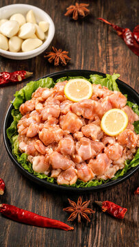 Fresh marinated raw chicken cartilage on a plate