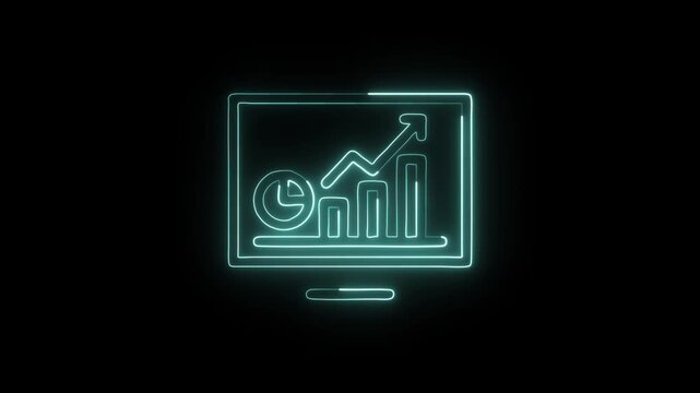 Chart Time Graph Icon Animation with Glowing Lines on Black Background