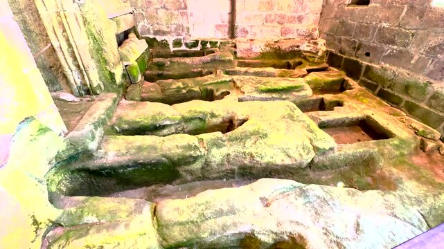 Rock cut tombs at San Pedro de Rocas monastery in Esgos, Ourense, Galicia, Spain