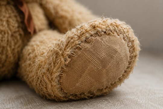 Worn Teddy Bear Paw and Stitched Seam Macro Texture Detail