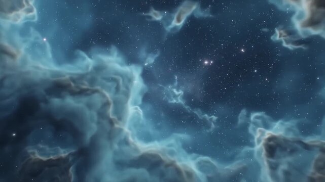 Nebula clouds floating through deep space showcasing a vibrant blue animation showing ethereal gas formations in this digital motion footage