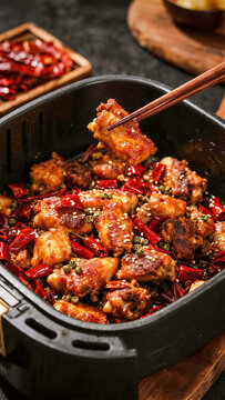 Spicy Stir-fried Chicken with Chili and Szechuan Peppercorns in Air Fryer