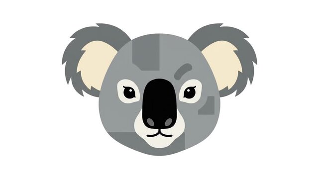 Cute koala head illustration face front view.