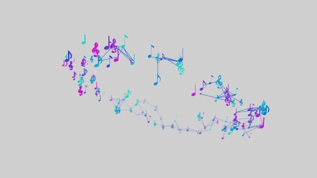 A looping 3D animation. The notes connect and move in a circle, symbolically representing music.