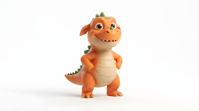 Cute cartoon orange dinosaur standing with a cheerful expression