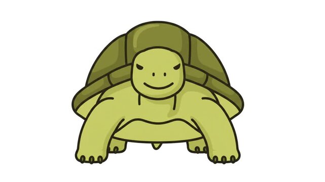 Green turtle cartoon character walking isolated on white.