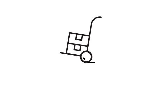 Simple black line icon shows a hand truck