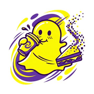 Dynamic Snapchat Icon Animated Ghost with Coffee & Sandwich Elements