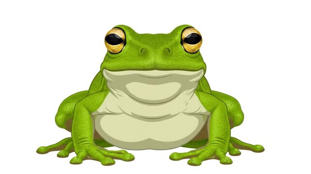 Realistic green bullfrog sitting isolated on white background.