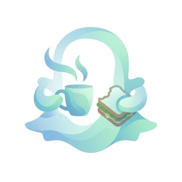 Organic Flow Snapchat Icon Ghost, Coffee & Sandwich in Smooth Gradient