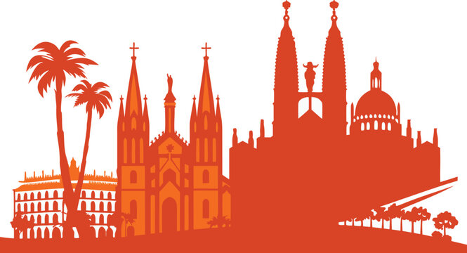 Barcelona vector skyline silhouette with Sagrada Familia and Park Guell landmarks