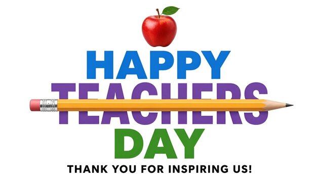 Happy Teachers Day typographic design with pencil and red apple