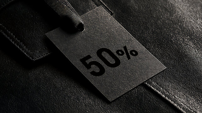 L'&eacute;tiquette noire avec 50 % indiquant une remise sur un produit
