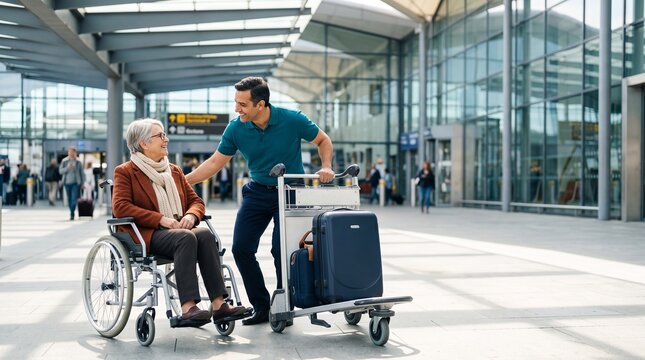 Mobility assistance at an airport terminal arrival entrance