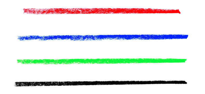 4 grunge Linien in rot, blau, gr&uuml;n und schwarz gemalt mit einem Stift