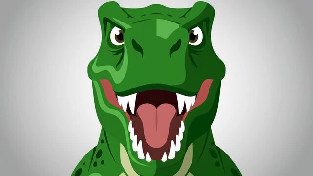 Close up portrait of green cartoon dinosaur head.