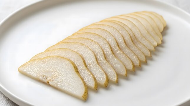 Sliced chicken breast arranged neatly on a white plate.