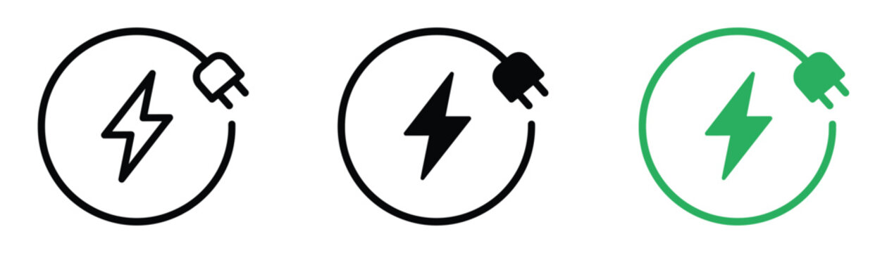 Lightning bolt icon with power plug for electric energy