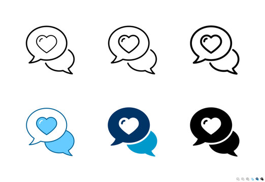 Love message speech bubble icons in outline and solid styles, Editable stroke.