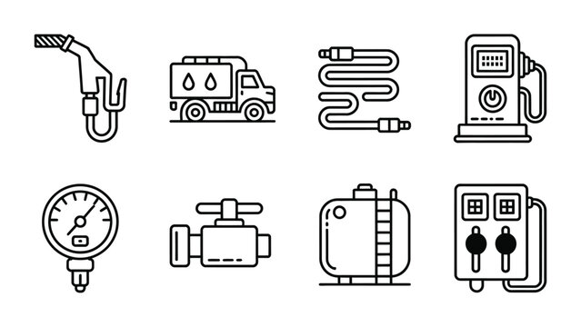 Gas station equipment line icon set