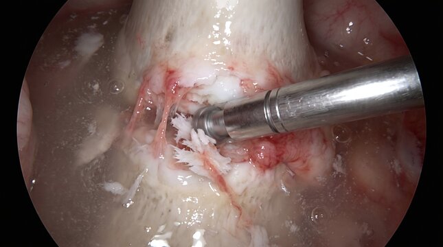 Endoscopic Ankle Surgery POV Showing Debridement of Damaged Joint Tissue