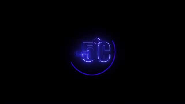 Temperature indicator displays minus five degrees Celsius in a glowing blue neon circular frame against a dark background, representing extreme cold weather conditions or a deep freeze freezer.
