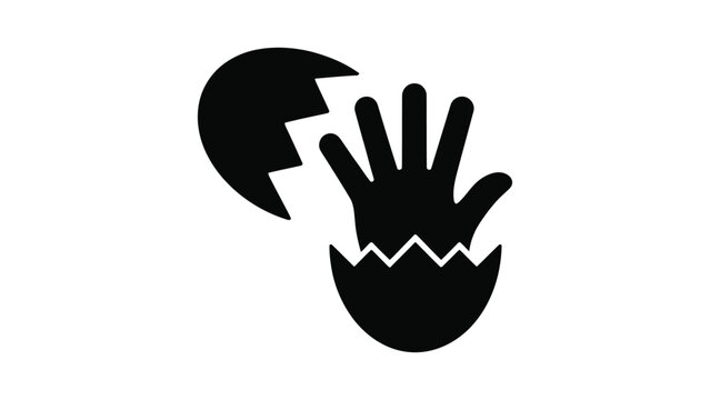 Black icon of a hand emerging from a cracked egg