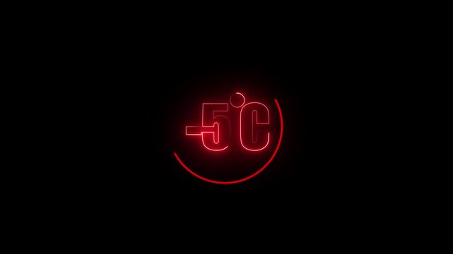 Temperature indicator displays minus five degrees Celsius in a glowing red neon circular frame against a dark background, representing extreme cold weather conditions or a deep freeze freezer setting.