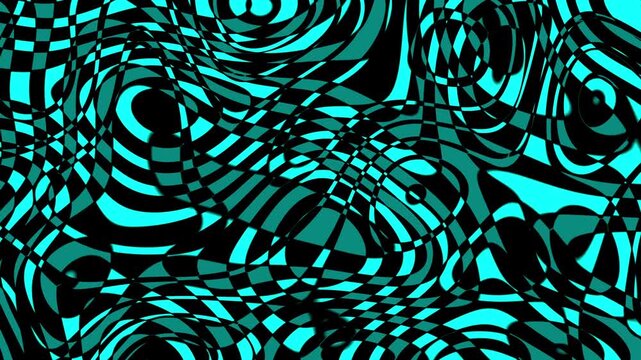 Abstract cyan and black chaos texture loop with swirling warped patterns