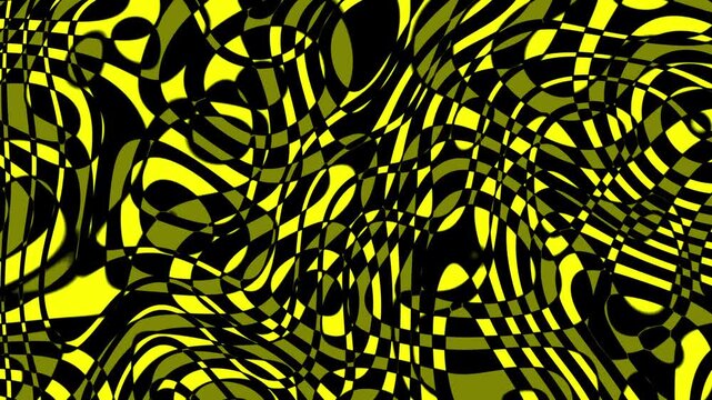 Abstract yellow and black chaos texture loop with swirling warped patterns