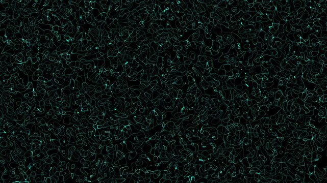 Abstract cyan caustic lines moving smoothly on black background, seamless loop motion graphics overlay