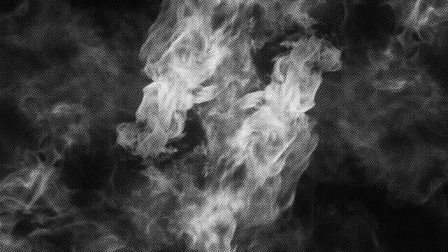 Fire explosion rendered in black and white halftone print texture effect