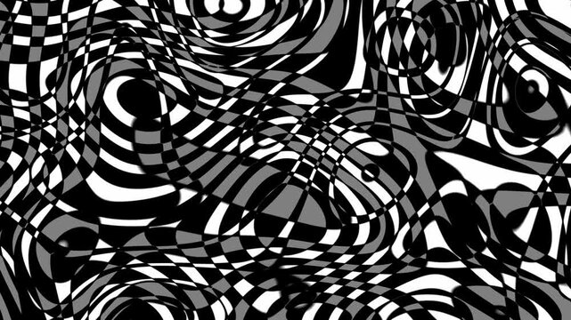 Abstract black and white chaos texture loop with swirling warped patterns