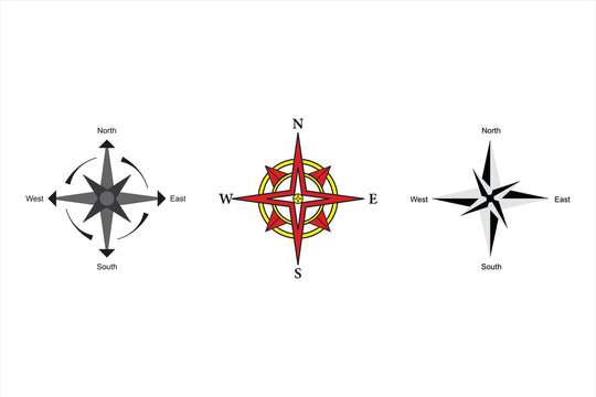 color and black and white Compass icon clipart and line art, Compass icon. Navigation wind rose sign. Direction vector set. Compass symbol on white background isolated. vector symbols, Compass icons, 