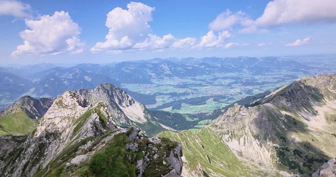Wide mountain panorama from Nebelhorn in the Bavarian Alps