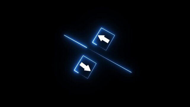 A glowing blue icon with an up arrow and a down arrow separated by a horizontal line, set against a black background.