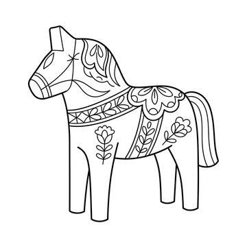 Traditional Swedish Dala Horse Coloring Page for Kids