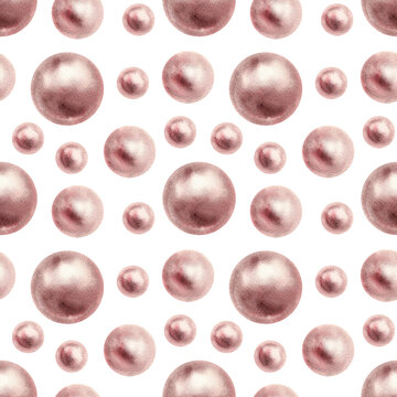 Seamless pattern watercolor glossy pearls. Hand drawn jewelry illustration. Hand painted pearl jewellery elements transparent background. Fabric, sketchbook, wallpaper, wrapping paper, coastal decor