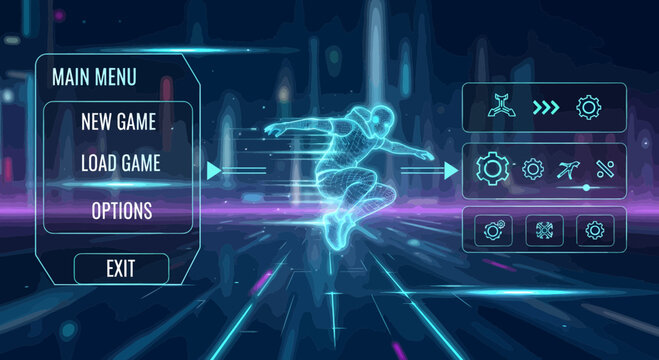 Futuristic holographic runner in digital interface.