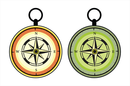 color and black and white Compass icon clipart and line art, Compass icon. Navigation wind rose sign. Direction vector set. Compass symbol on white background isolated. vector symbols, Compass icons, 