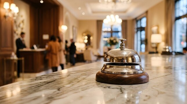 A contemporary hotel lobby features a helpful robotic concierge providing assistance to arriving guests as they complete the check in process