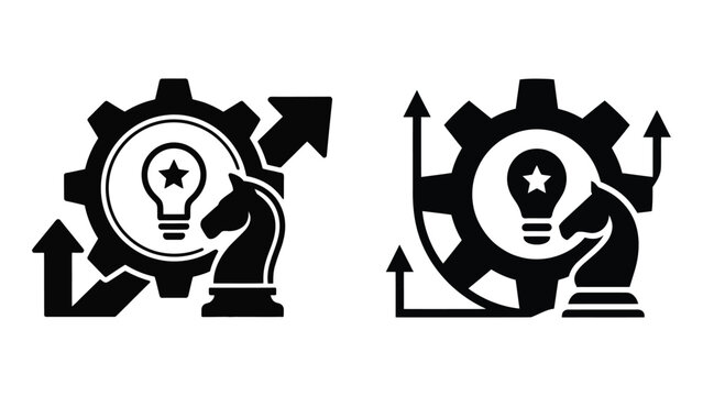 Business strategy icon set, creative idea and chess knight